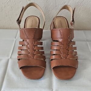 Adrienne Cognac Strappy Leather Slingback Heels